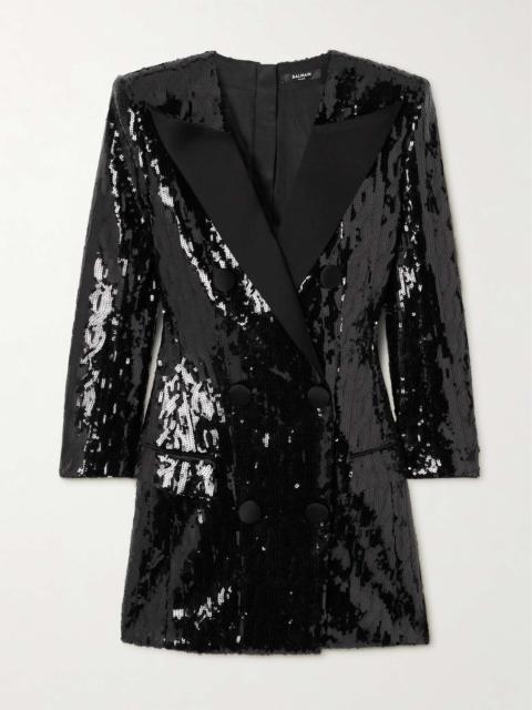 Double-breasted sequined crepe mini dress Black