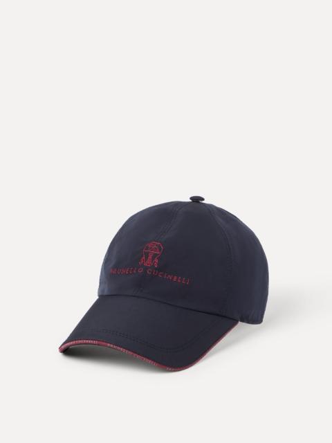 Water-resistant microfiber baseball cap with embroidered logo