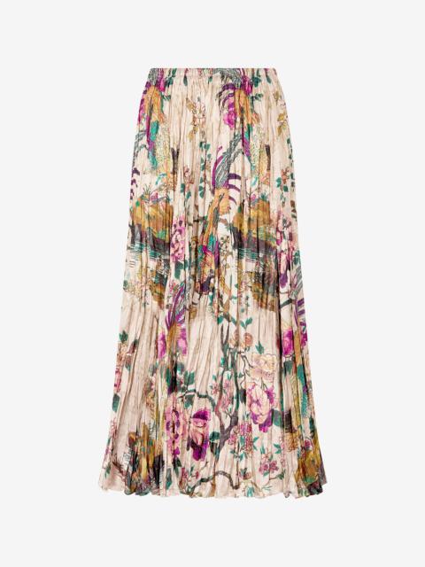Midi Skirt with Floral and Pheasant Print