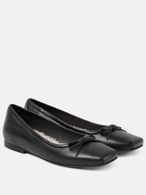 Beaded leather ballet flats