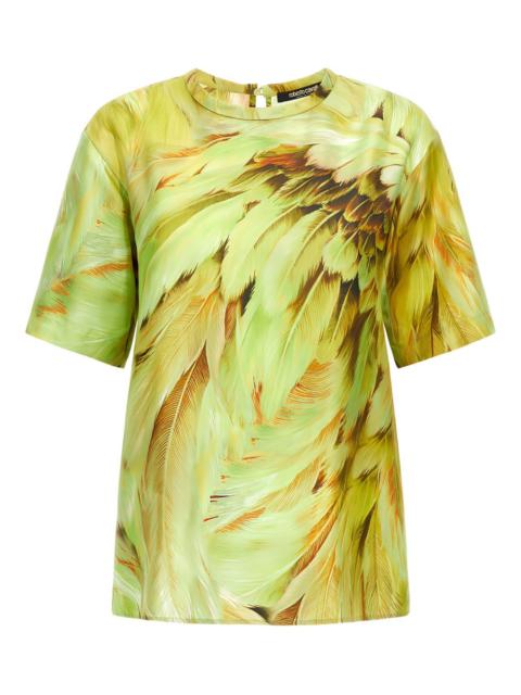 feather-print silk T-shirt
