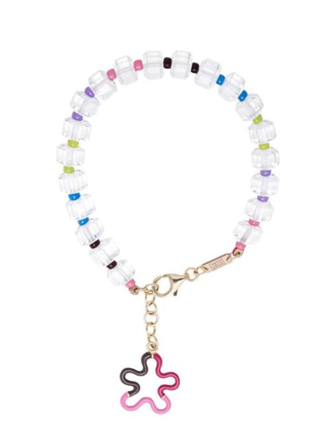 Pink and Black B Beaded Floral Bracelet