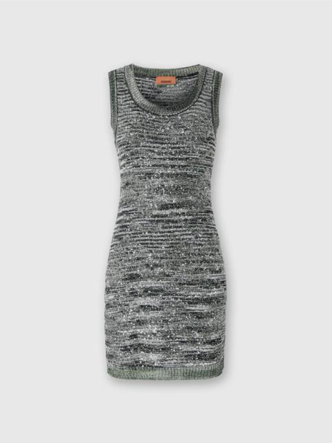 Sleeveless mini-dress in slub knit with sequins