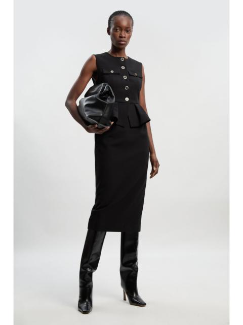 Compact Stretch Peplum Tailored Midi Dress