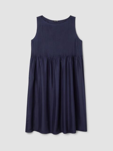 Pleated Silk Bateau Neck Dress