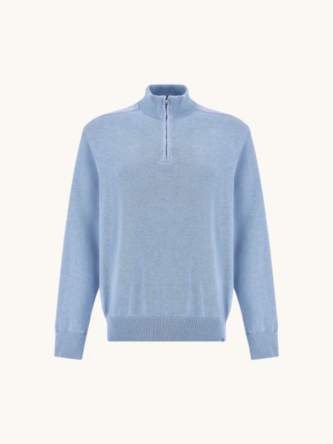 HALF‑ZIP SWEATER IN FRESCO COTTON WITH LINEN DETAILS
