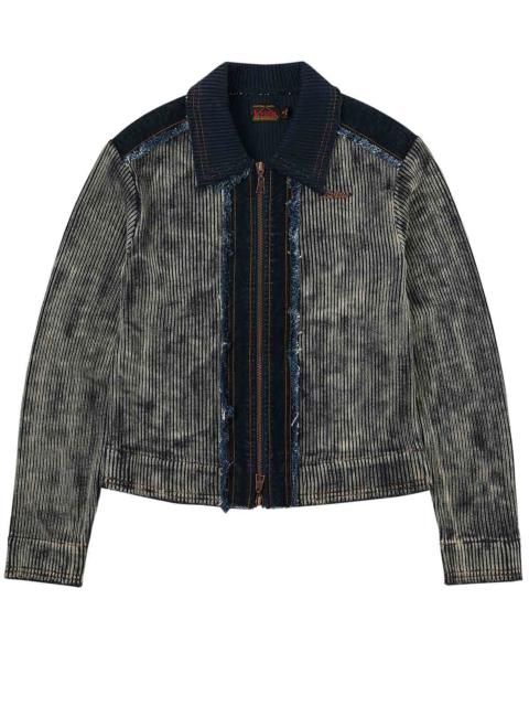 Denim Panelled Fashion Fit Zip-Up Cardigan