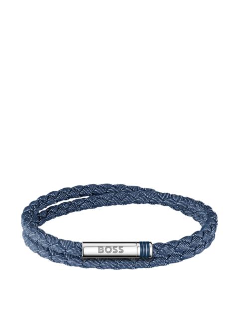 DOUBLE-BRAIDED DENIM-EFFECT CUFF WITH LOGO CLOSURE
