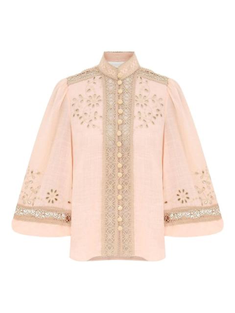 floral-embroidered button shirt