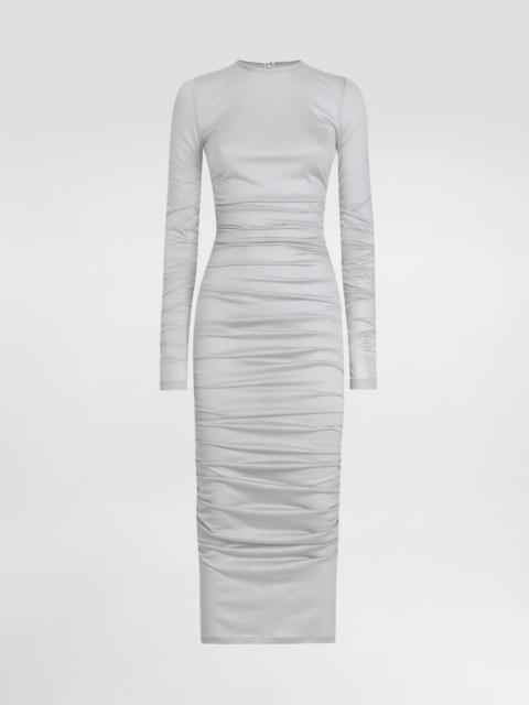 Draped wool jersey calf-length dress