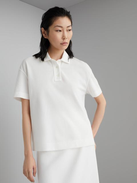 Cotton piqué polo shirt with shiny collar trim