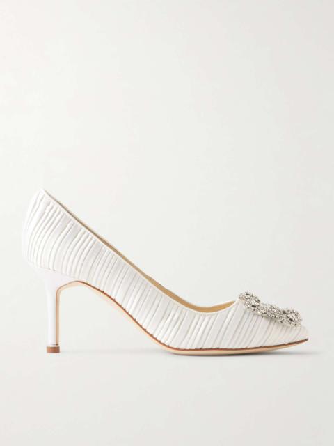 Hangisi 70 crystal-embellished pleated satin pumps White
