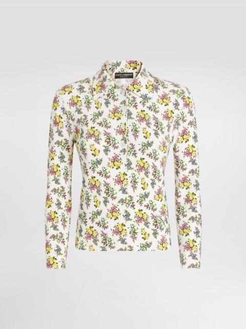 Small floral-print viscose polo shirt