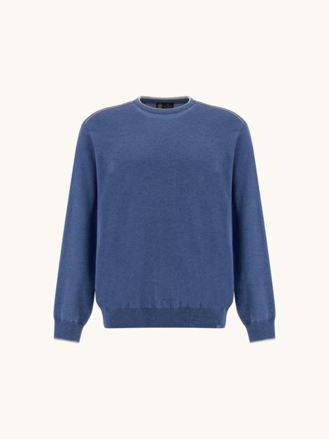 CREW‑NECK SWEATER IN SILK AND COTTON WITH AQUALEATHER SUEDE DETAILS