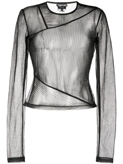 sheer ribbed long-sleeve jersey top