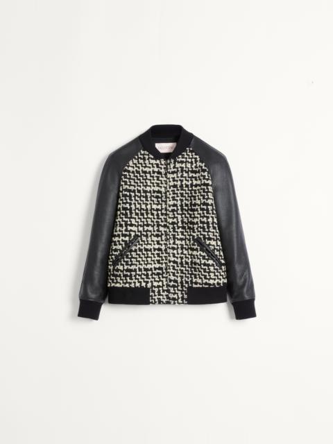 WOOL TWEED BOMBER JACKET WITH CHEZ VALENTINO PATCH
