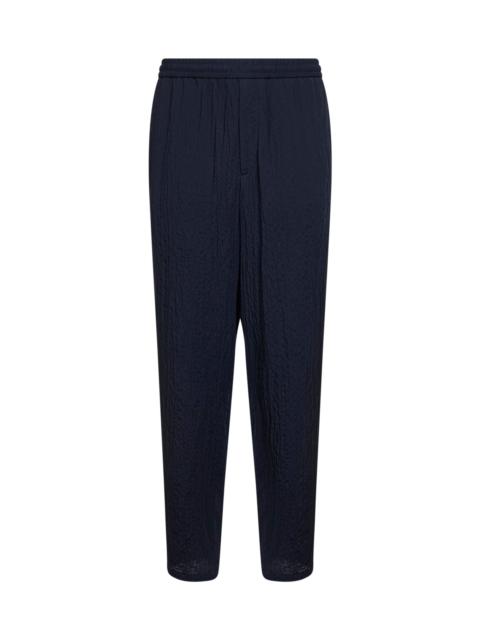 Dark navy froissé lyocell blend flat front trousers