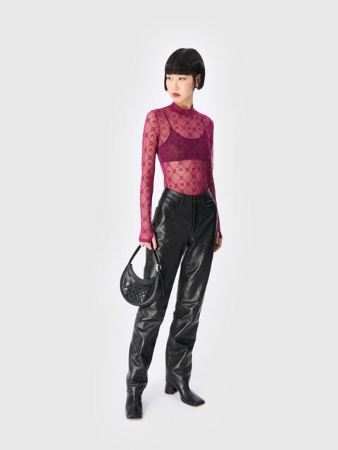 Moonogram Mesh Flock Second Skin Highneck Top