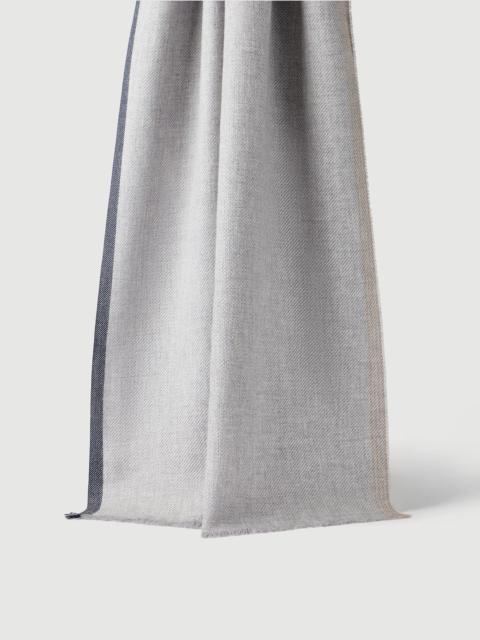 Wool and cashmere diagonal scarf with striped edge