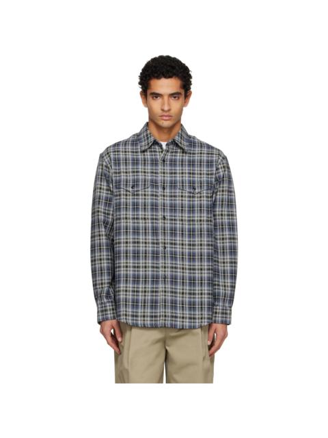 Navy Checked Cotton Double Pocket Shirt