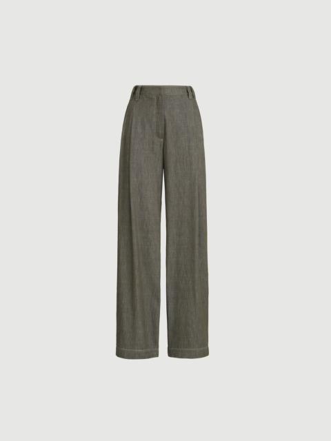 Denim-effect twill smart wide trousers with monili