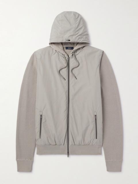 Waffle-Knit Cotton and Shell Hooded Jacket Beige
