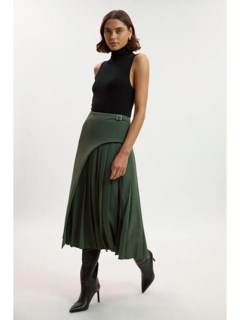 Tailored Buckle Detail Pleated Midi Skirt