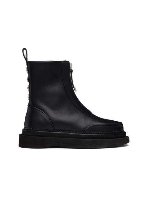 Black Leather AJ1430 Zip-Up Boots
