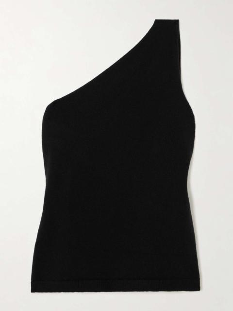 One-shoulder draped cutout merino wool-blend top Black