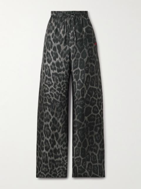 Leopard-print Organic Silk-satin Wide-leg Pants