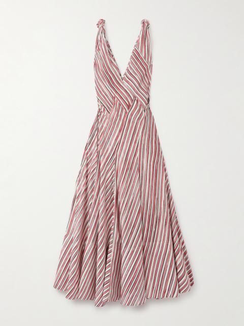 Knotted Paneled Striped Silk-habotai Maxi Dress