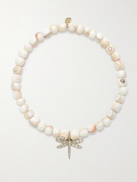 Dragonfly 14-karat Gold, Shell And Diamond Bracelet