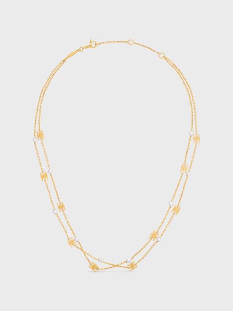 Triomphe Pearl Double Necklace in Brass with Gold Finish and Resin Pearls