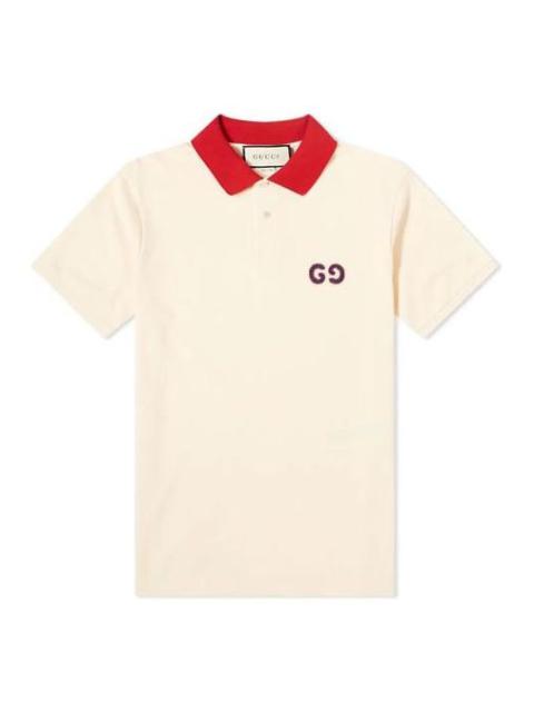 Gucci Contrast Collar Logo Printed Polo Shirt For Men Cream 574086-XJA6C-9244