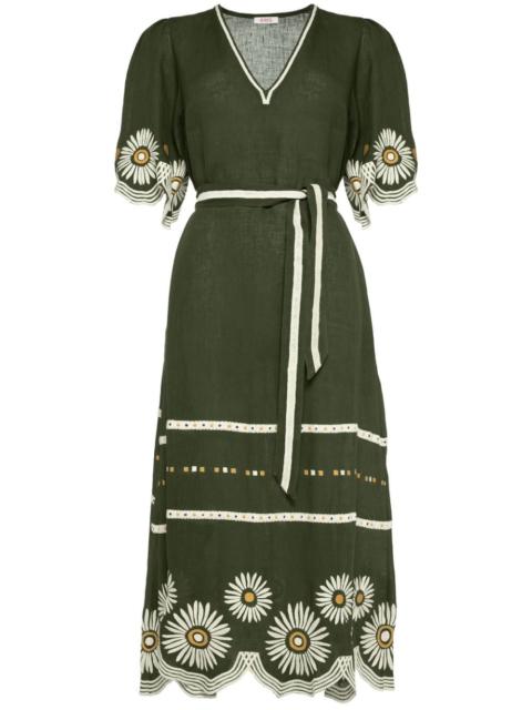 Hortense floral-embroidered linen dress