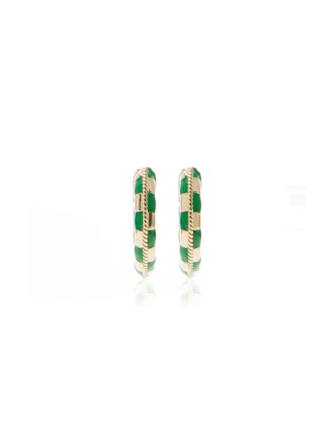 9k Gold Nano Enamel Earrings green