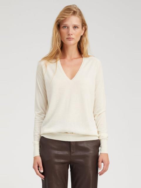 CHALK CASHMERE V-NECK SWEATER