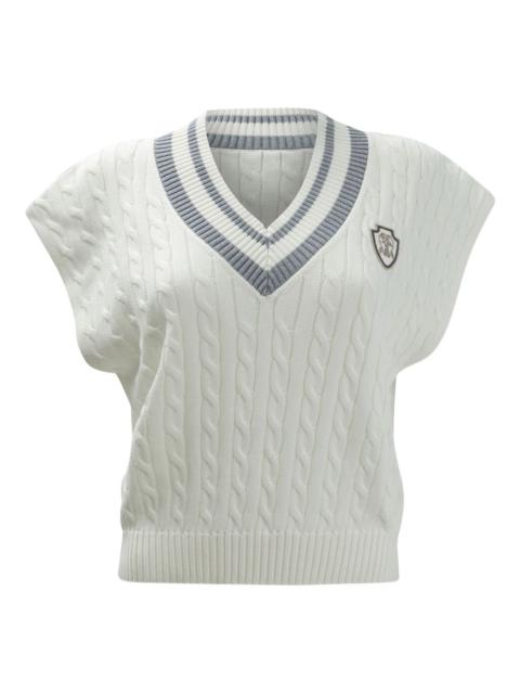 cable-knit V-neck top