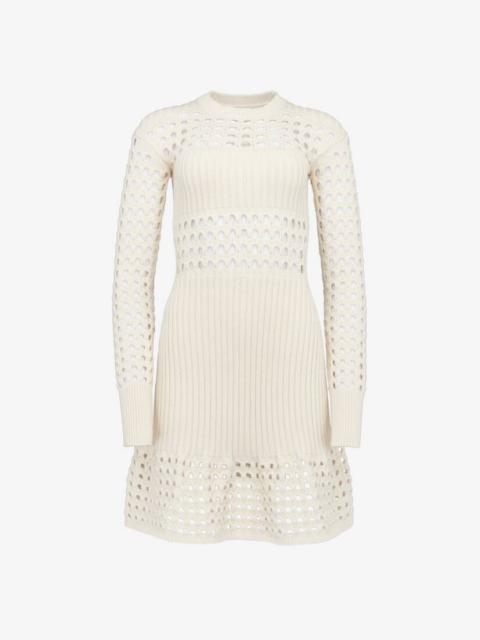 Women's Knitted Mesh Mini Dress in Ivory