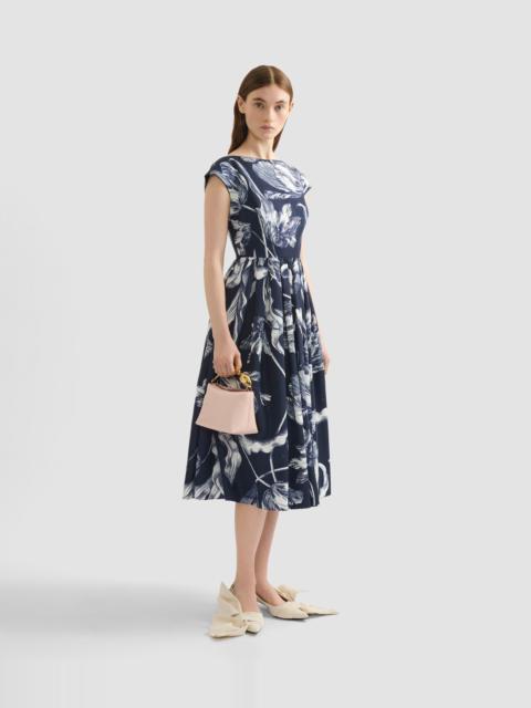 FLORAL PRINT COTTON FAILLE SLEEVELESS MIDI DRESS