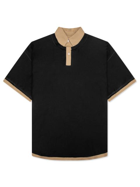 LAYERED POLO SHIRT - BLACK/CAMEL