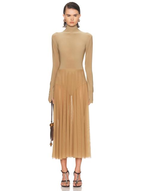 Long Sleeve Turtleneck Flared Midcalf Dress