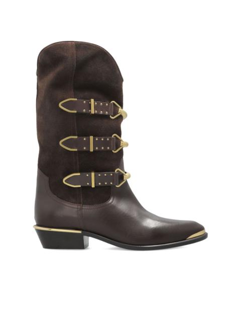 30mm buckle-detail suede leather boots