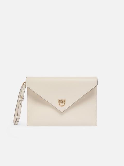 LEATHER CLUTCH WITH LOVE BIRDS LOGO