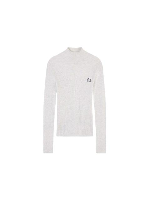 Maison Kitsune Bold Fox Head Patch Fine Ribbed Turtleneck Light Grey Melange