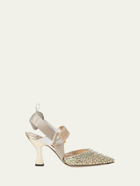 85mm Colibri Embellished Mesh Slingback Pumps