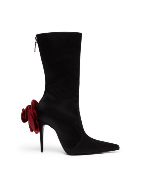 Pointed Flower Satin Boots red
