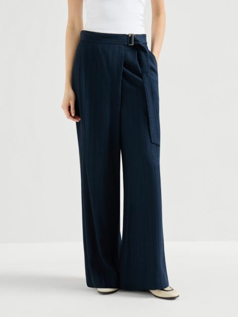 Dazzling chalkstripe sartorial wrap trousers with monili