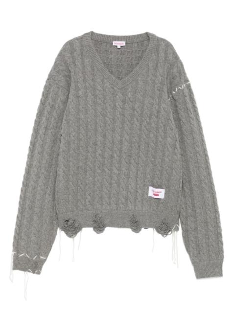 cable-knit V-neck sweater