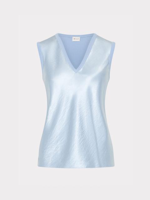 Satin Knit Combination V-Neck Top
